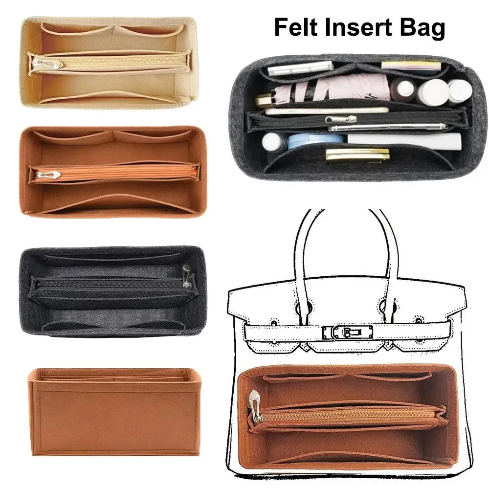 Accessoires de sac en feutre multi-poches pour Birkin 25/30/35, sac de rangement intérieur, sac à main en feutre, sac d'insertion, sac de doublure