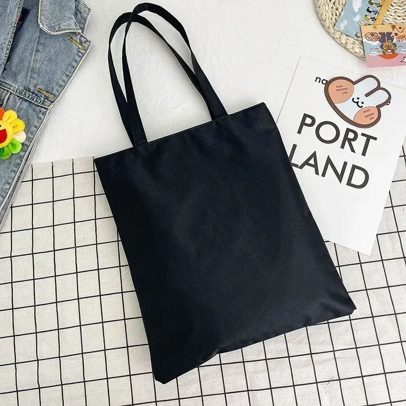 sac à bandoulière de grande capacité en toile noire et blanche, fourre-tout pliable en coton écologique, sac de shopping réutilisable, diy