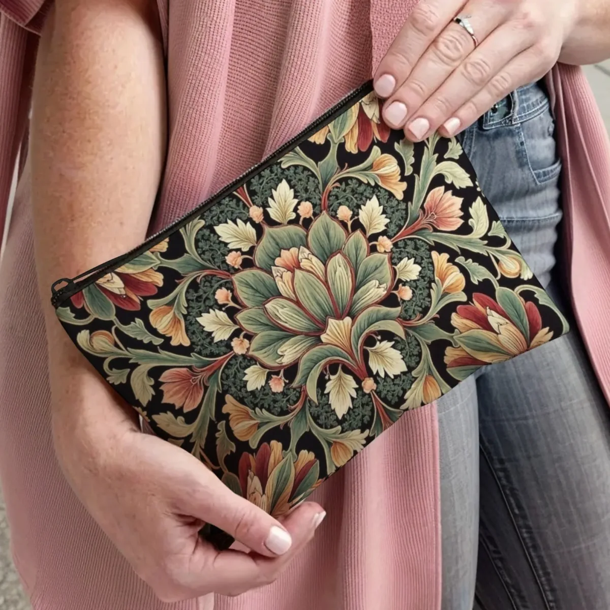 william morris – trousse à cosmétiques florale vintage, motif «rose & thistle», toile durable, motif floral vintage pour soins de la peau pleine taille minis
