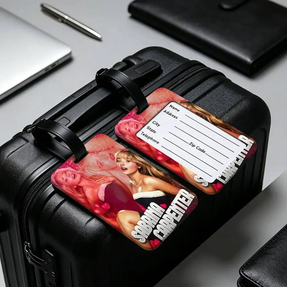 étiquette de bagage en pvc imperméable singer s-sabrina c-carpenter avec carte d'information, étiquette d'identification anti-perte pour bagages, sac à dos scolaire