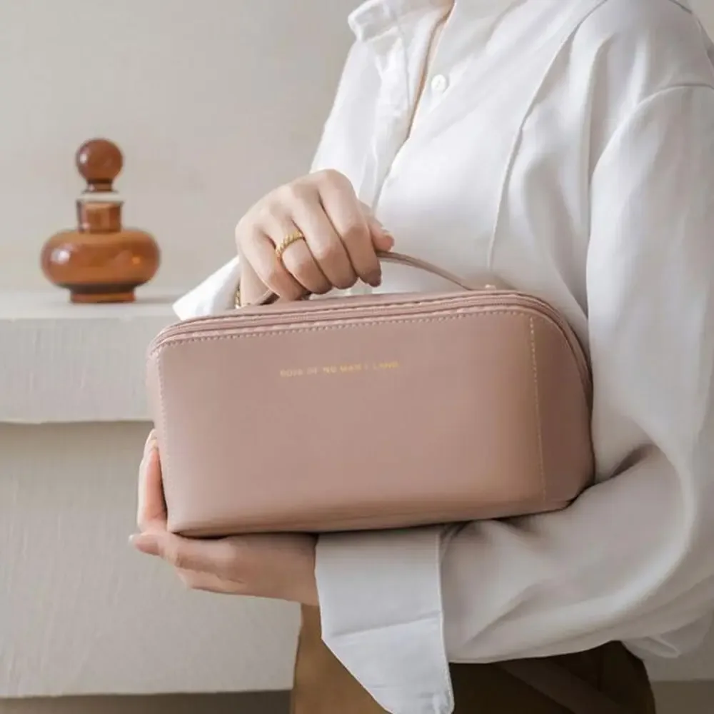 sac à cosmétiques de voyage de maquillage portable de grande capacité, organisateur avec fentes pour brosses, séparateurs, mallette de rangement multifonction