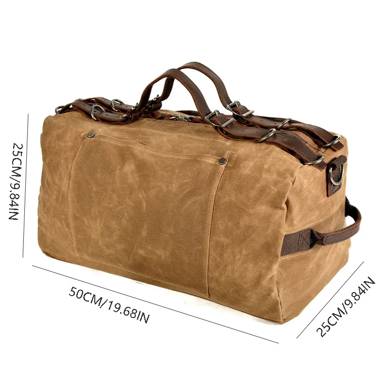 sac de voyage en toile de cire à l'huile épaisse de style militaire, sac de voyage rétro, sac de sport de plein air, grande capacité