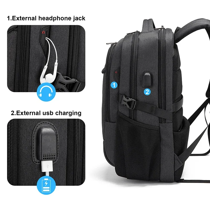 sac d'école étanche de grande capacité sac à dos pour hommes voyage ordinateur portable sacs à dos 15.6 pouces mâle mochila pour adolescent