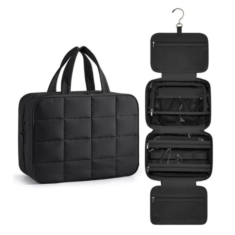Trousse de maquillage pliable à carreaux pour femmes, organisateur de voyage suspendu, trousse de toilette et de cosmétiques, pochette de beauté étanche, rangement de salle de bain