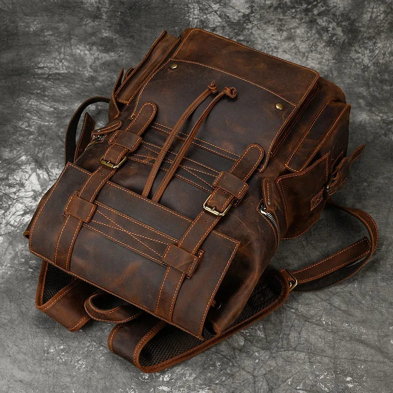 luufan-sac à dos en cuir véritable de grande capacité pour homme, sac à dos pour ordinateur portable 17 pouces, sac à bandoulière multifonction, sac à dos de voyage pour homme