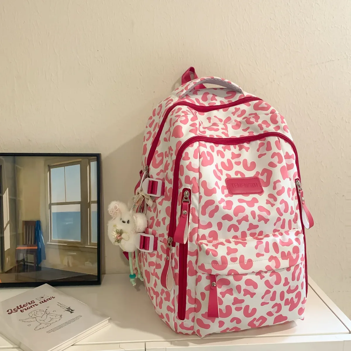 nouveau sac à dos double épaule style harajuku imprimé vache et léopard, léger, pour les élèves du collège et du lycée