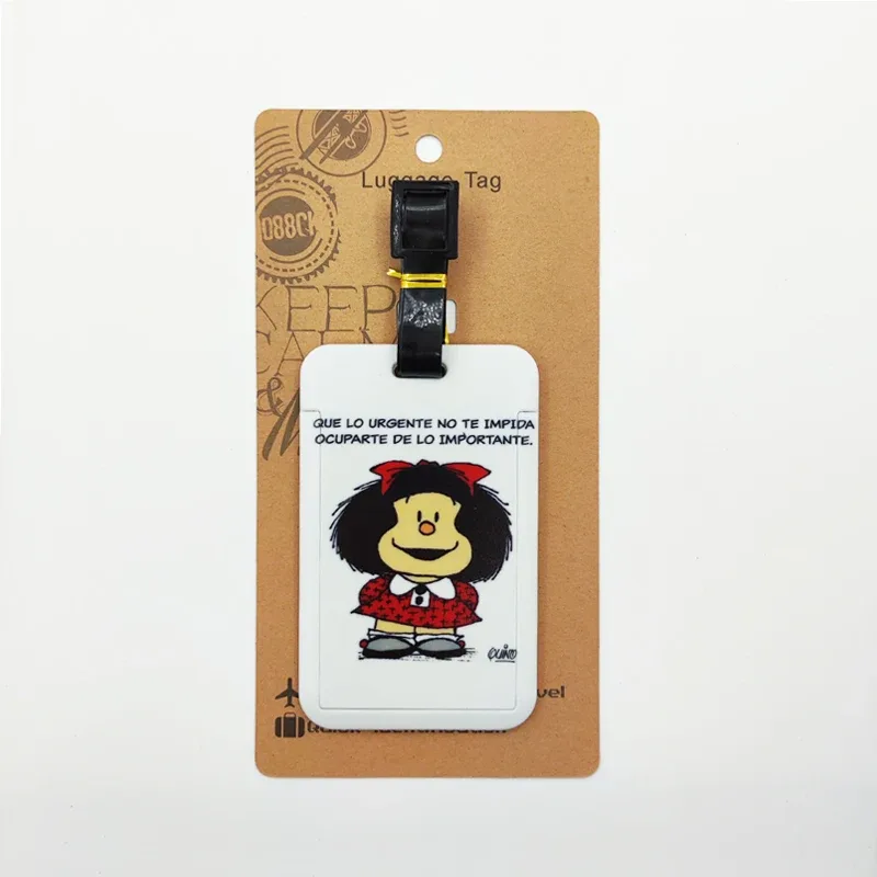 étiquette de bagage mafalda pour filles mignonnes, étiquette de bagage de voyage pour femmes, porte-adresse d'identification, bagages d'embarquement, billet de valise portable