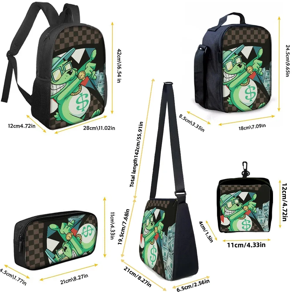 Ensemble de sacs à dos tendance avec motif requin, 1/2/3/4/5 pièces | Parfait pour l'école et les aventures quotidiennes