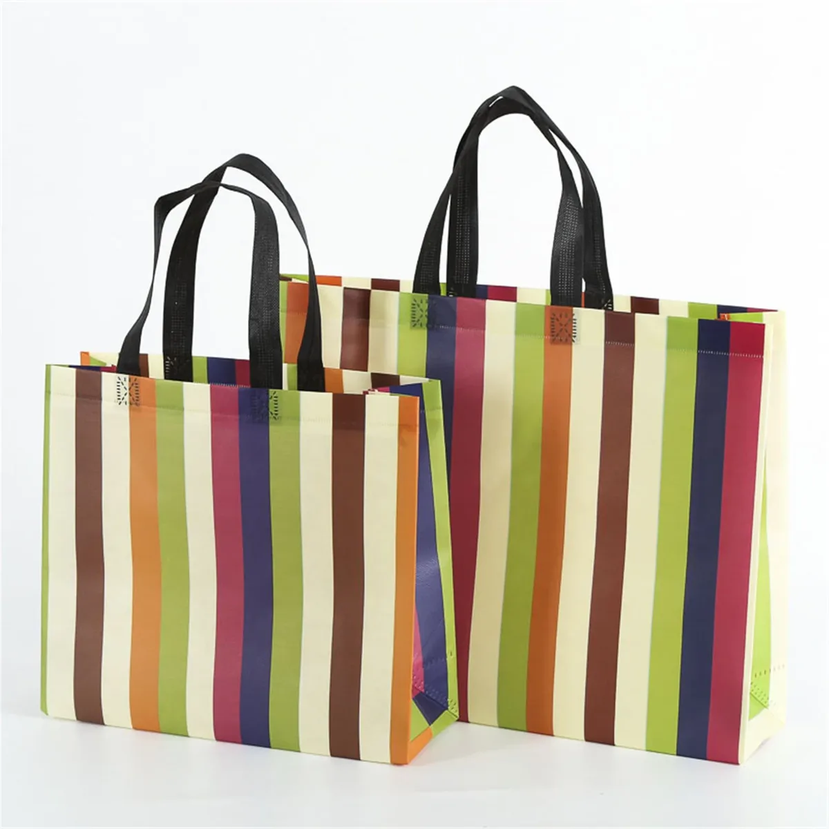 Sac fourre-tout écologique en tissu non tissé, sac à bandoulière, sac à main pliable à rayures pour les voyages, les courses et les activités de plein air