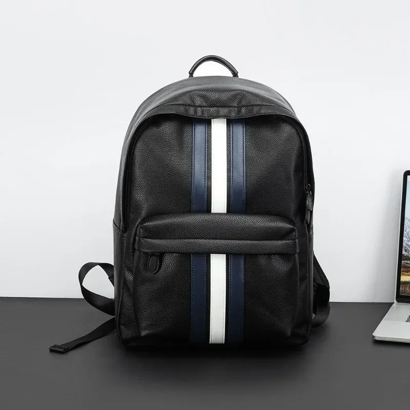 sac à dos rayé de luxe pour hommes, sac à dos d'affaires en cuir pu pour hommes, sacs pour ordinateur portable de 14 pouces, sac à dos de grande capacité, cartable
