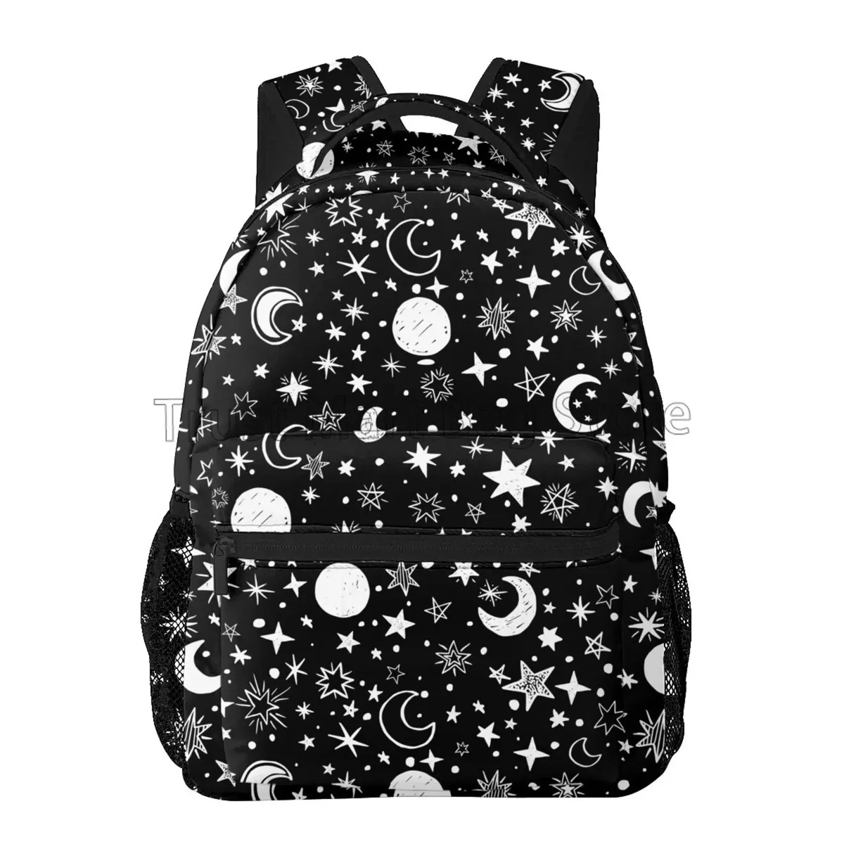 sac à dos pour ordinateur portable étoiles et lunes dessinées à la main pour garçons et filles, sac de livre scolaire, sac de jour de voyage, randonnée, camping, plusieurs poches
