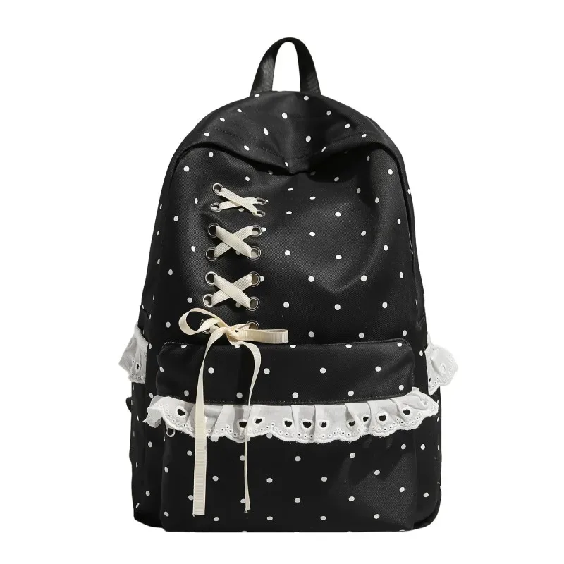 sac à dos en dentelle à pois, grande capacité, souple et élégant, avec compartiments, sacs à dos légers et mignons, sacs pour le soutien scolaire quotidien