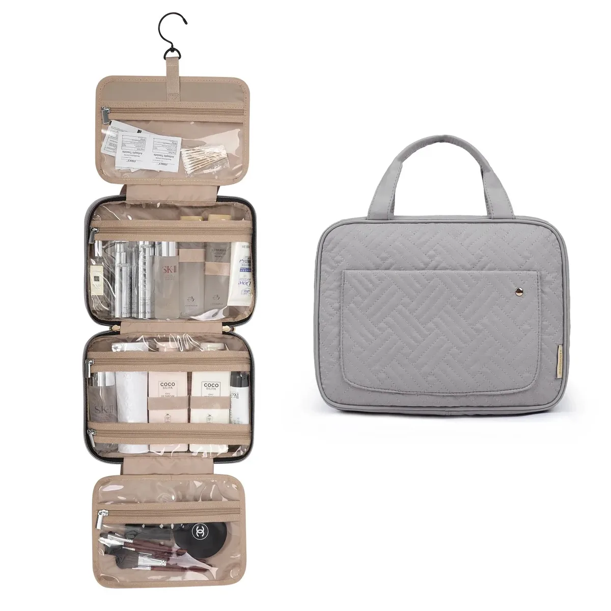 bagsmart trousse à cosmétiques de maquillage avec crochet de suspension trousse de toilette résistante à l'eau organisateur de voyage pour organisateur de produits de toilette pleine taille
