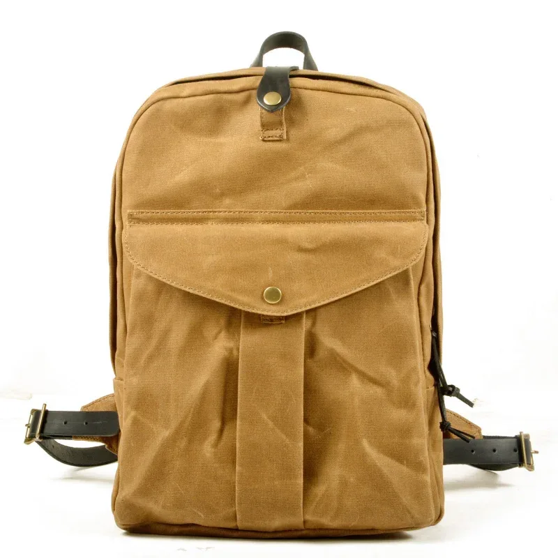 sac à dos vintage européen et américain, sac à dos de voyage grande capacité pour l'extérieur, toile cirée résistante à l'eau combinée à du nylon