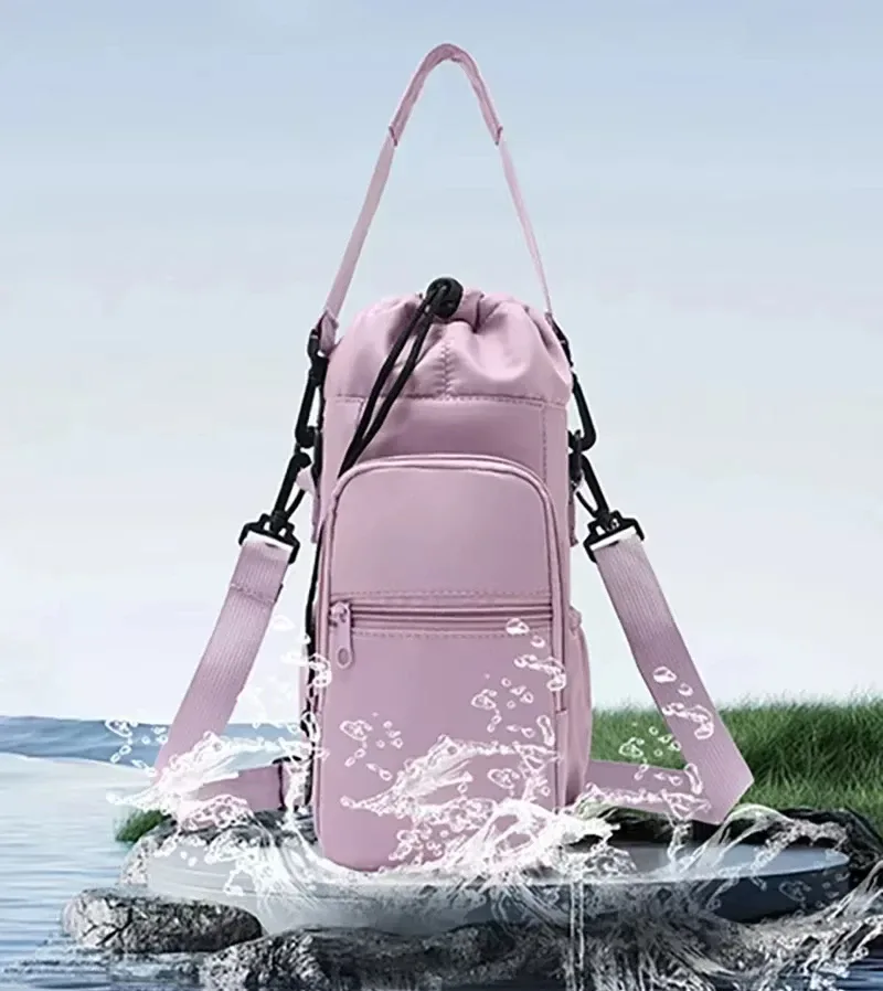 sac à bouteille d'eau portable avec sangle réglable, tasses thermiques, housse de protection isolée, poche pour téléphone, sac de voyage pour sports de plein air