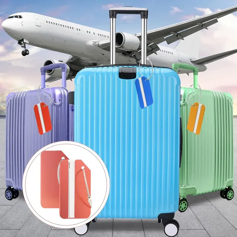 lot de 10 étiquettes de bagage en aluminium pour valise, étiquette de bagage en métal, identificateur de bagage avec carte d'identité et boucle en acier, accessoires de voyage