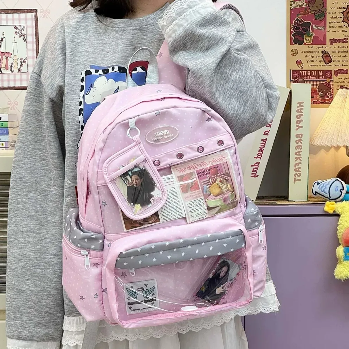 nouveau sac à dos ita y2k mignon à étoiles et pois grande capacité pour étudiants, sac d'école personnalisable, sac à dos d'extérieur décontracté pour voyage