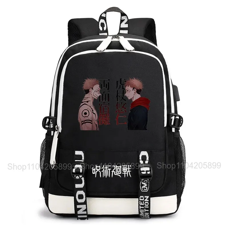 sac à dos jujutsu kaisen, anime satoru gojo itadori yuji, sac d'école pour étudiants, grande capacité, port de chargement usb, sac à dos de voyage