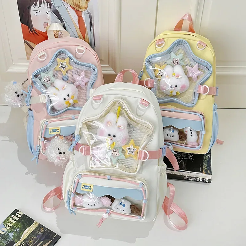 sac à dos transparent star pour femme, sac à dos d'étudiante, sac ita, grande capacité, sacs mignons, portables et légers pour femme