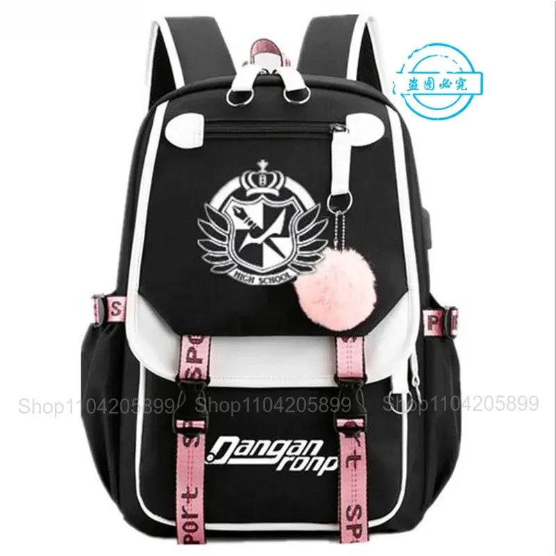 sac à dos danganronpa anime mochila, sac d'école pour étudiants, sac de voyage avec port usb, sacoche décontractée pour ordinateur portable, grand sac messager, cadeau