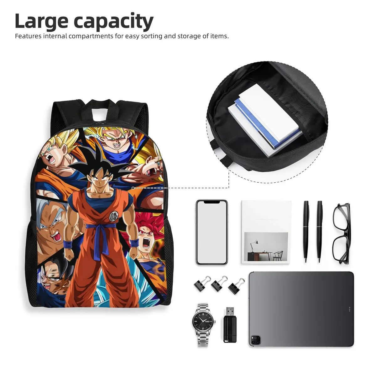 sacs à dos dragon ball z goku, sac à dos scolaire de grande capacité