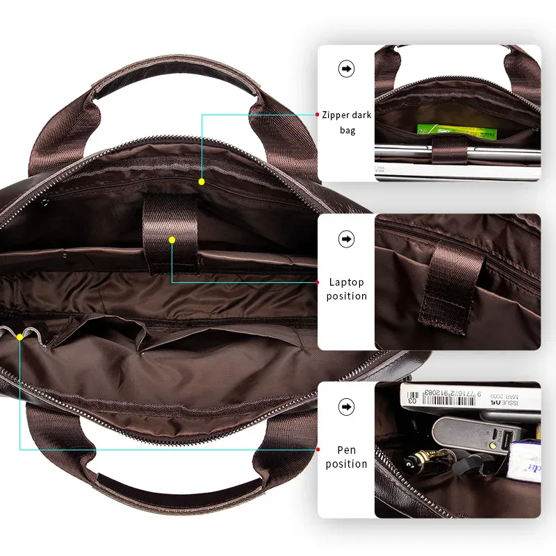 nouvelle sacoche pour homme en cuir véritable à 100 %, sacoche pour ordinateur portable, grande capacité, sac à main d'affaires, sac à bandoulière décontracté, sac messager