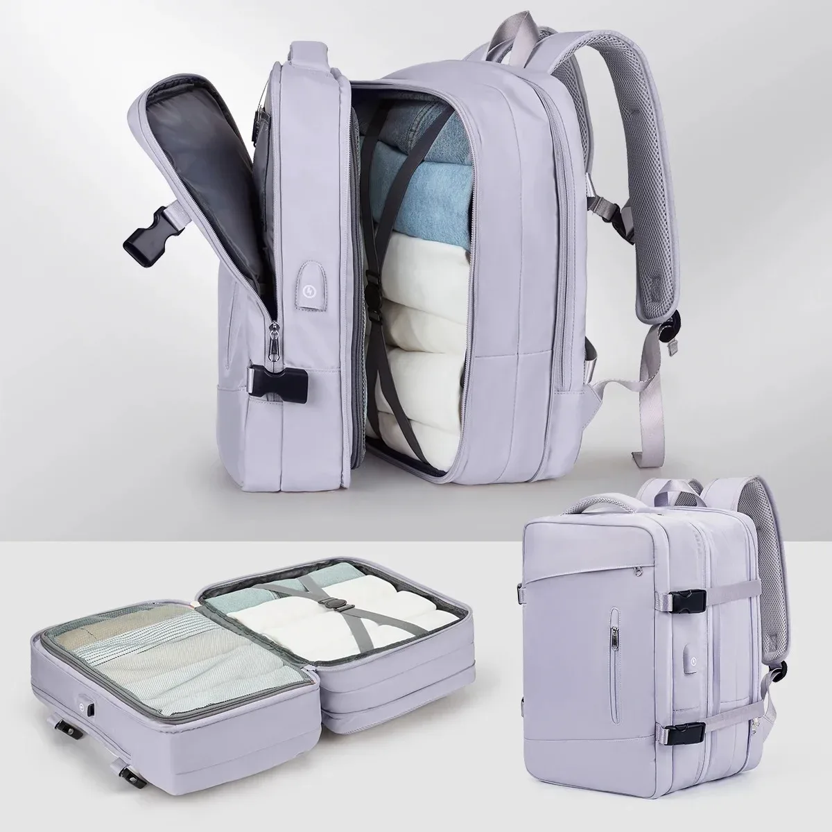 sac à dos de voyage imperméable de grande capacité avec compartiment à chaussures indépendant, rangement multi-compartiments et multi-couches, minimaliste a