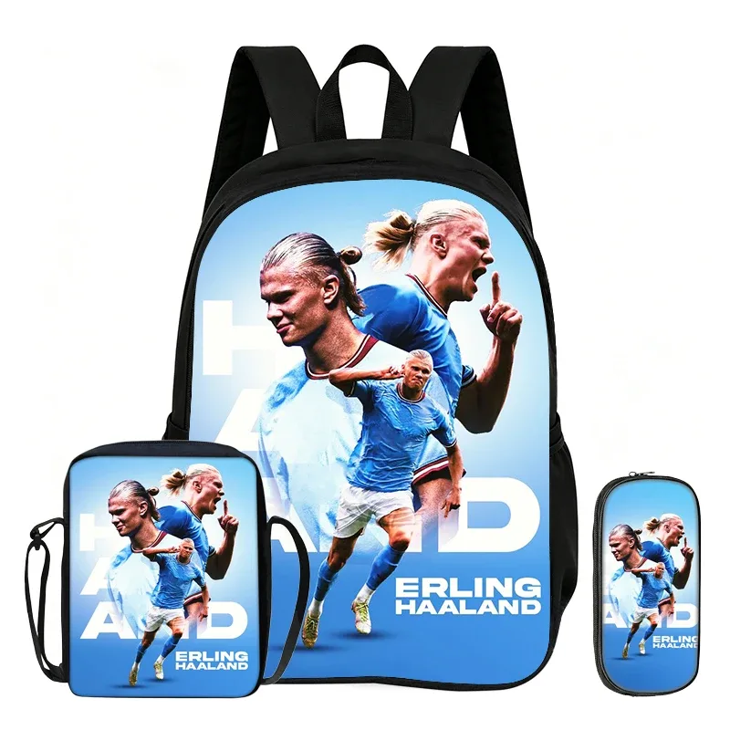 ensemble de 3 sacs à dos pour enfants, motif étoile de football, sac à bandoulière pour étudiants, sacs à crayons, sac à dos de sport haaland