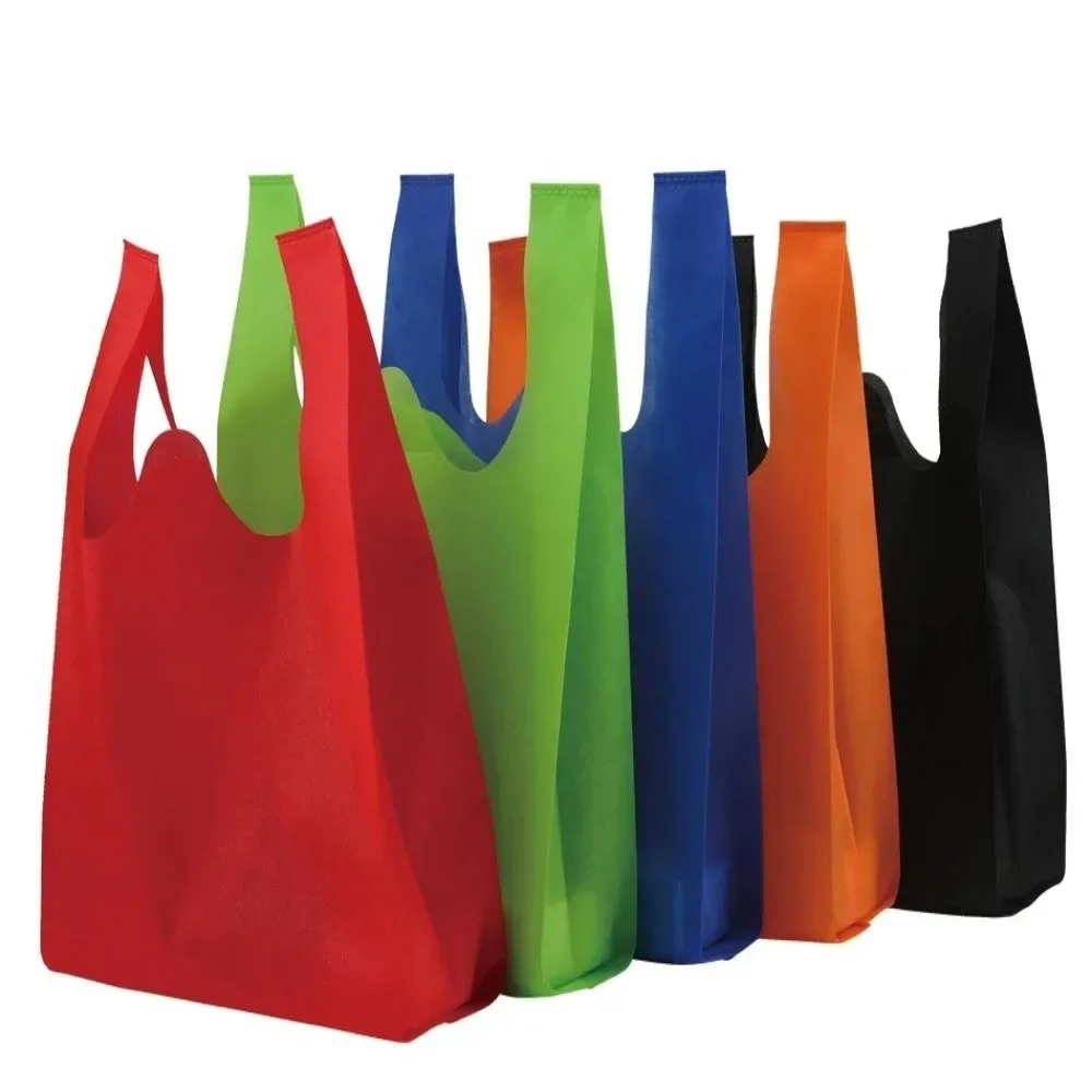 sac de courses non tissé de couleur unie, grande capacité, épais, réutilisable, sac fourre-tout, sac à main portable et pratique, respectueux de l'environnement, 50 pièces