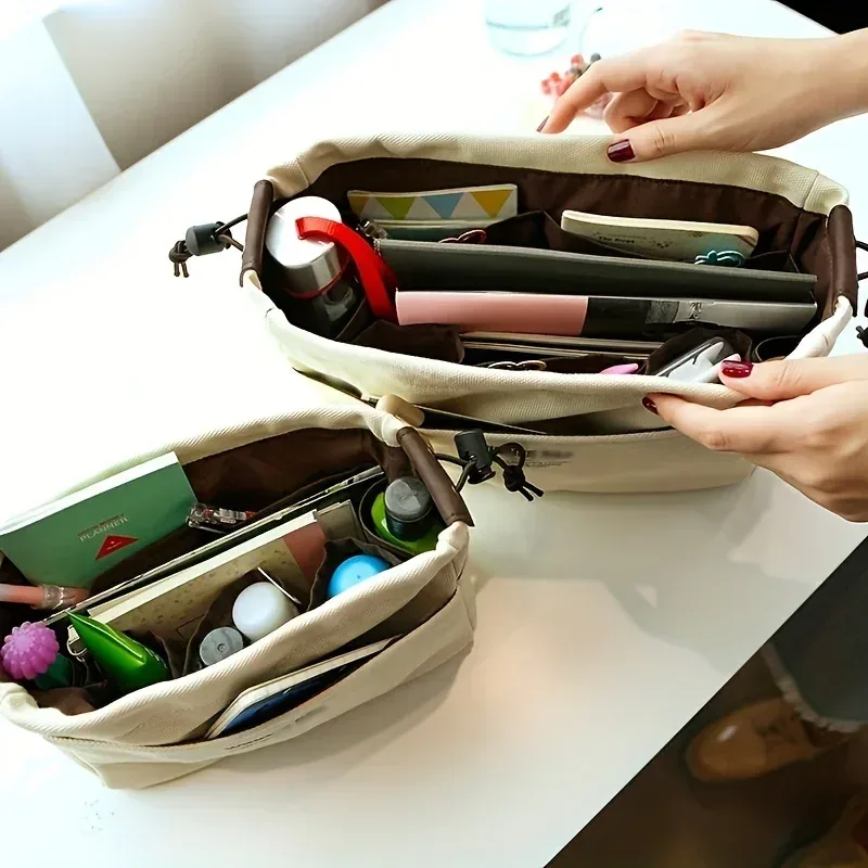 organisateurs de rangement en toile à cordon de serrage, sac à doublure multi-poches, sac de rangement de voyage léger et portable