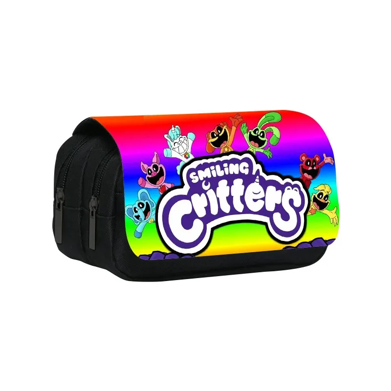 trousse à crayons double couche, créatures souriantes, 22cm/8.7 pouces, sac à stylos d'école pour étudiants, grand rangement, boîte à crayons, cadeau scolaire
