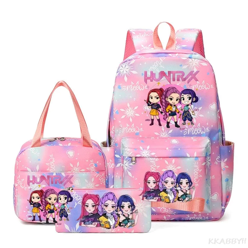 ensemble de 3 sacs à dos kpop demon hunters, sac d'école, sac à déjeuner, trousse à crayons, cadeau de rentrée scolaire pour fille, mochila de loisirs, sacs de voyage pour adolescents