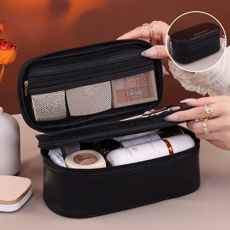sac à cosmétiques pour femmes, trousse de maquillage à double couche, grande capacité, organiseur de cosmétiques de luxe, essentiels de voyage, sac à cosmétiques pour femmes