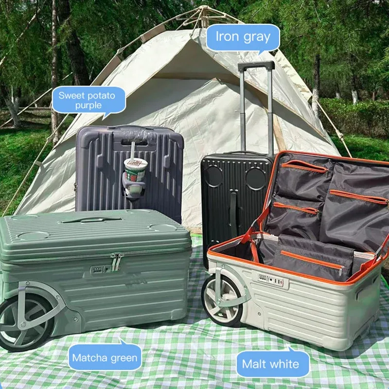 nouveau bagage à grande roue de camping en plein air avec ouverture latérale, valise de voyage pc de grande capacité, roues unidirectionnelles, 24 pouces