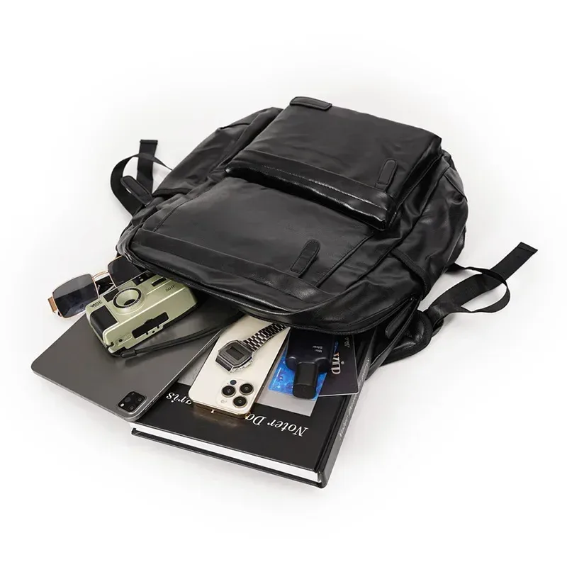 sac à dos de luxe en cuir pu souple pour hommes, grande taille, sac d'ordinateur, mode voyage camping, sacs d'école pour étudiants