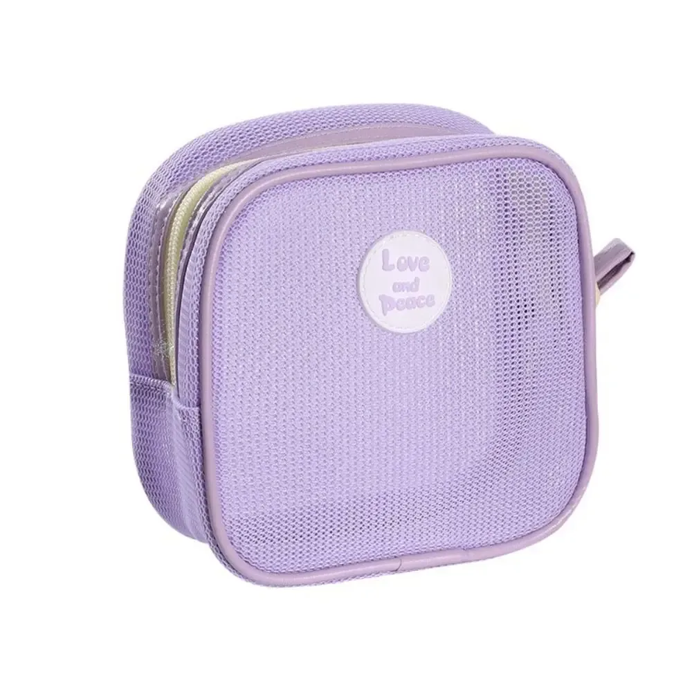 trousse de maquillage carrée portable en maille transparente avec fermeture éclair, sac cosmétique visible, trousse de toilette, porte-monnaie, sac de rangement pour articles de toilette, idéal pour les vacances