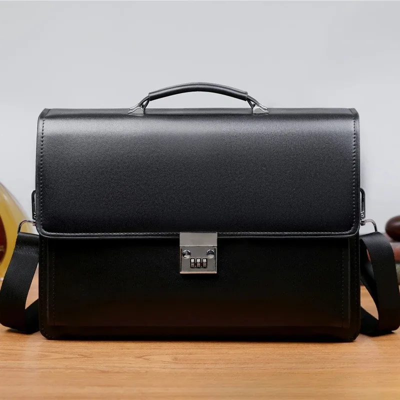 sac à main pour ordinateur portable pour hommes, imperméable, grande capacité, multi-compartiments, avec serrure à code, mallette