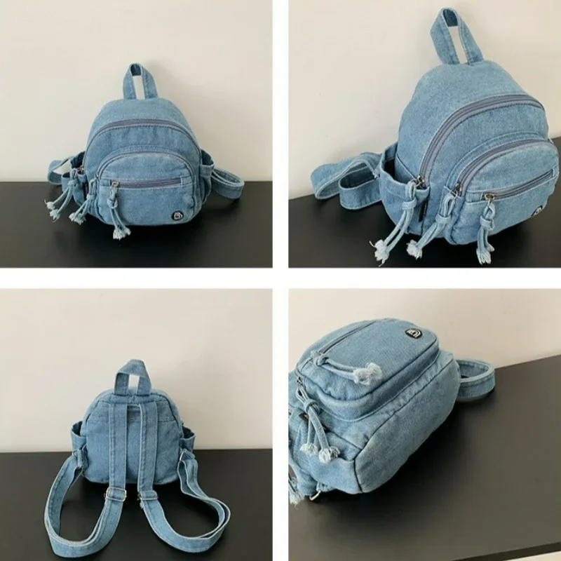 nouveau sac à dos mini en jean délavé pour femme, style preppy, sac de navetteur, sac à dos de voyage léger, décontracté et vintage