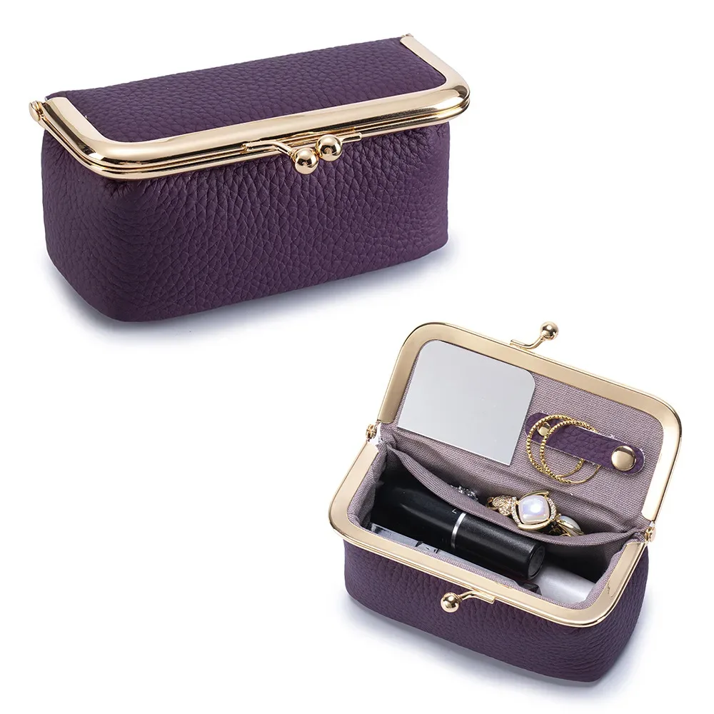 mini trousse de maquillage multifonction en cuir avec miroir, étui de voyage portable pour rouge à lèvres, bijoux, bagues, petits objets