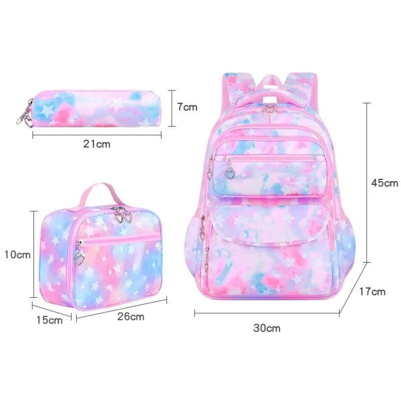 ensemble de 3 sacs à dos scolaires imprimés étoiles avec sac à déjeuner et trousse à crayons, légers, imperméables, pour école primaire et collège