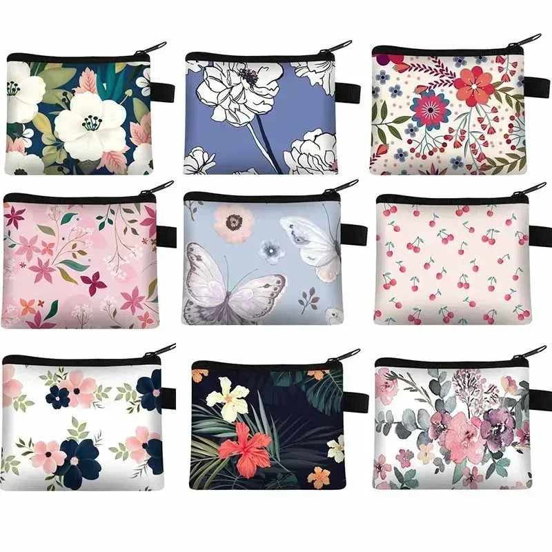 petit sac à cosmétiques imprimé floral pour filles et femmes, sac de rangement pour serviettes hygiéniques, sac de rangement pour pièces de monnaie, carte, argent, écouteurs, porte-rouge à lèvres, pochette