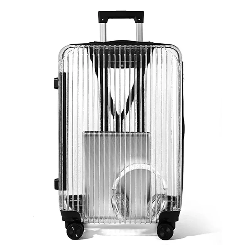 valise à main transparente pour pc, ultra légère, valise de cabine de 20/24 pouces, sac de voyage à la mode sur roulettes