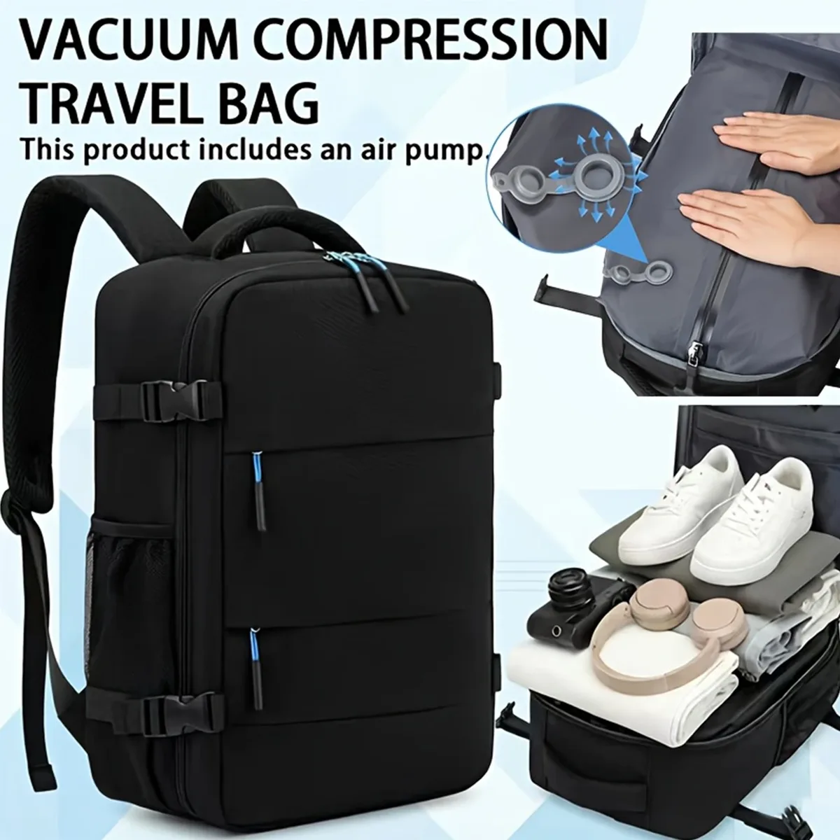 Sac à dos de voyage à compression sous vide, sac de randonnée, léger et pliable, indispensable pour les voyages d'affaires et le camping