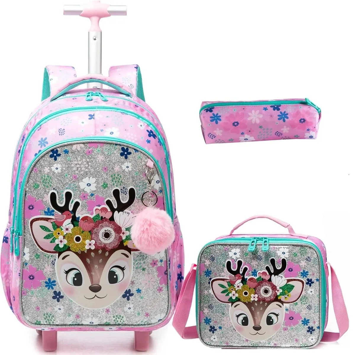 sac à dos à roulettes avec ruban nœud papillon pour enfants, sacs à dos mignons pour filles, sac à roulettes pour élèves du primaire