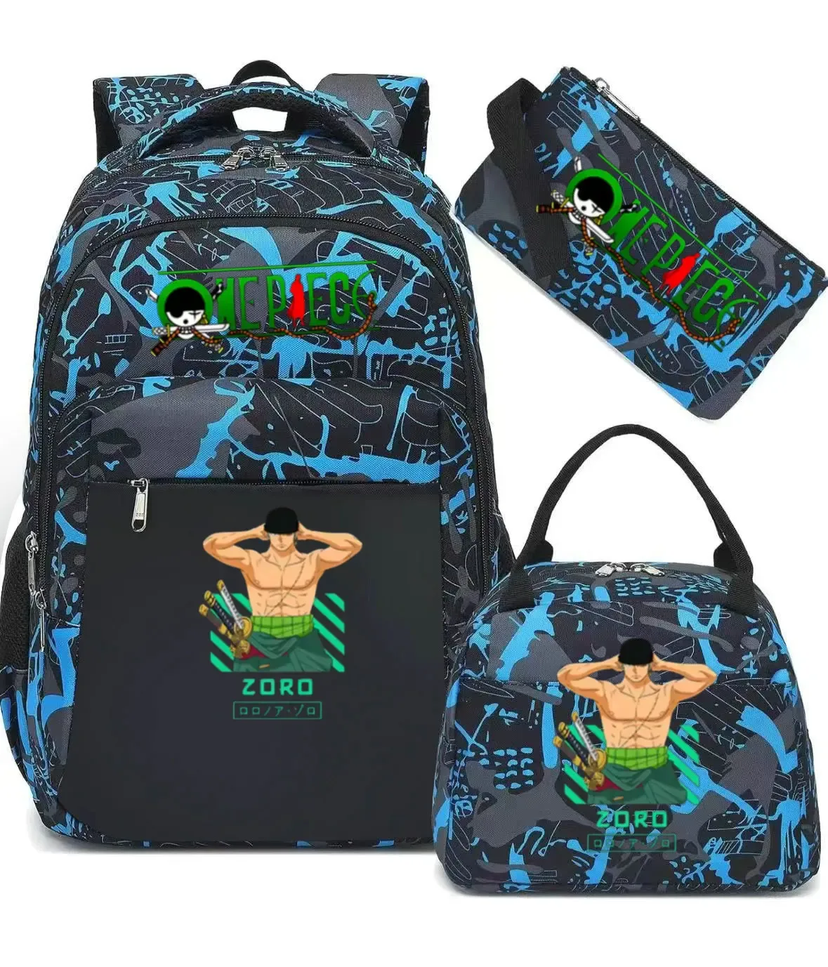 sac à dos one piece 3 pièces camouflage pour adolescents, sacs d'école pour ordinateur portable, sacs de voyage pour collégiens/lycéens, mochilas