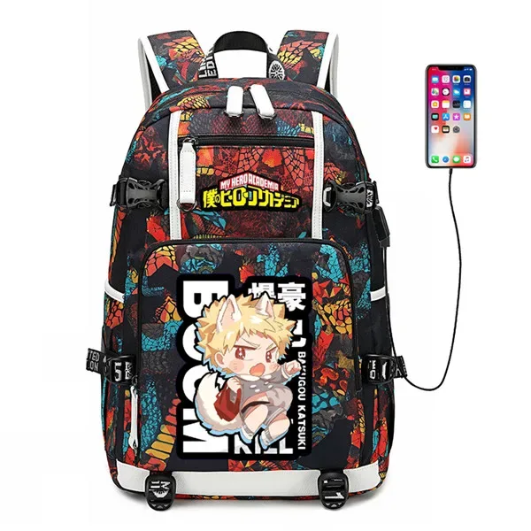 sac à dos de voyage grande capacité mha, sacs d'école imperméables pour garçons, sac à dos pour ordinateur portable avec chargement usb, sac à dos oxford pour cosplay