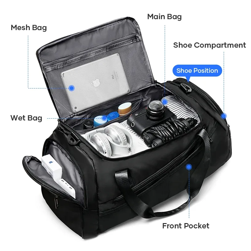 Sac de sport sac polochon de voyage avec poche humide et compartiment à chaussures pour hommes femmes imperméable grand week-end sac à dos de nuit