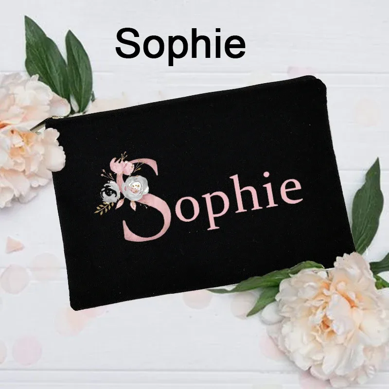 trousse de maquillage personnalisée avec nom initial, trousse à cosmétiques de mariée, pochette de toilette monogramme en toile, cadeaux pour demoiselle d'honneur, sacs de maquillage