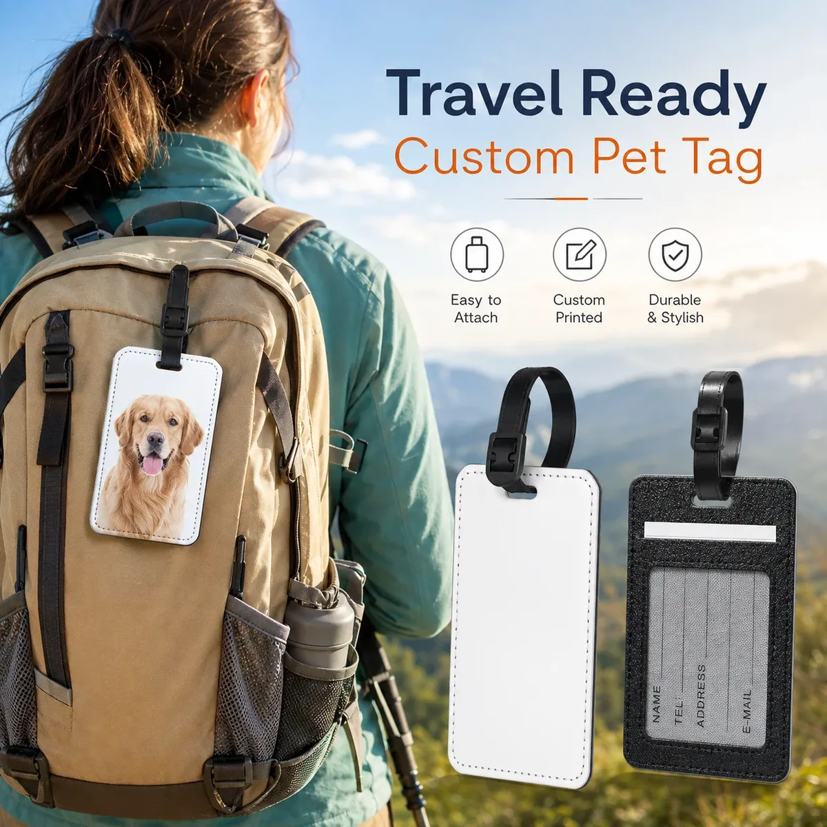 étiquettes de bagage personnalisées en cuir pu avec photo, étiquettes d'identification étanches avec image, pour voyage d'affaires, en cuir haut de gamme, pour carte d'embarquement
