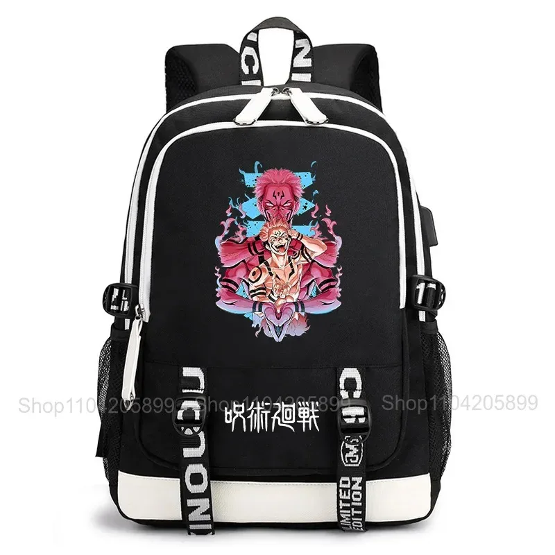 sac à dos jujutsu kaisen, anime satoru gojo itadori yuji, sac d'école pour étudiants, grande capacité, port de chargement usb, sac à dos de voyage